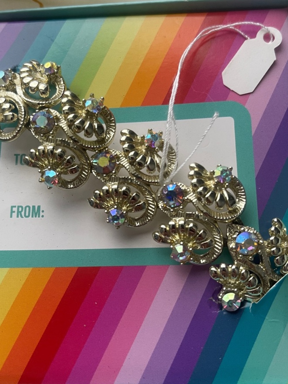 Gold tone Iridescent Crystal ladies Bracelet
